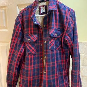 A shirt jacket from the gap. It’s a red plaid shirt jacket